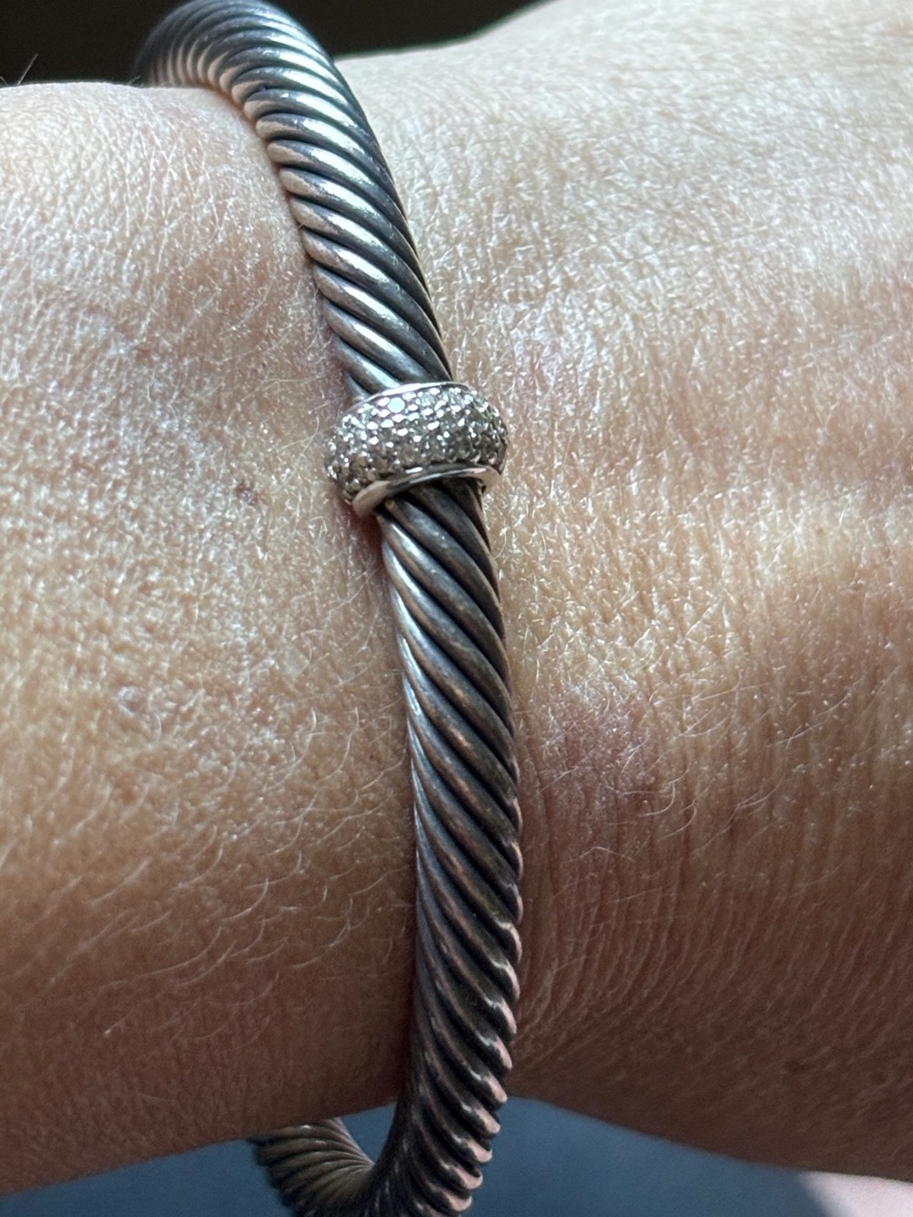David Yurman Sterling silver Twisted Cable Bracelet 5mm with Pavé-set diamonds